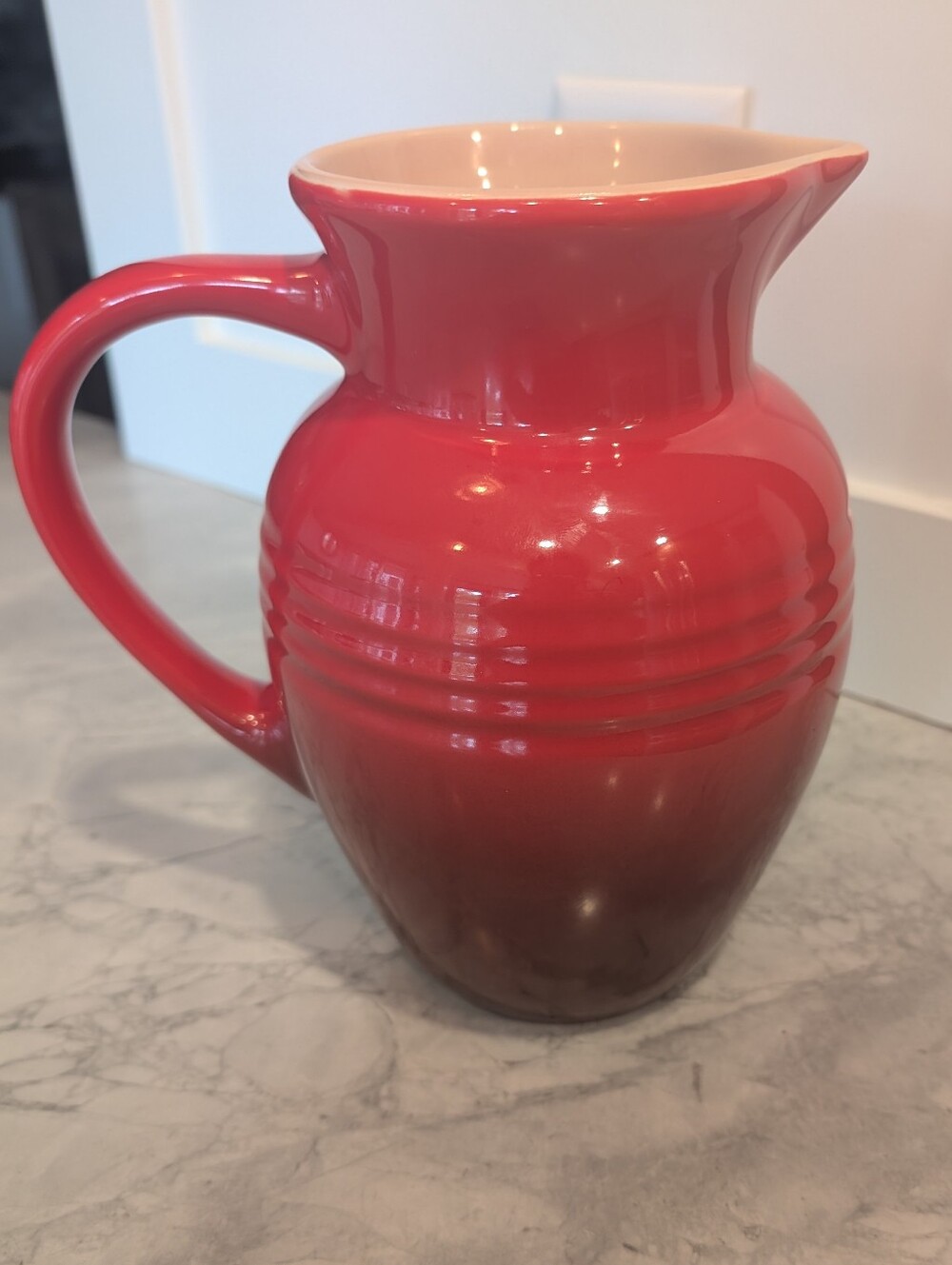 Le Creuset 2 Quart Pitcher - Enamel Stoneware Cherise Red Milk Juice Picnic